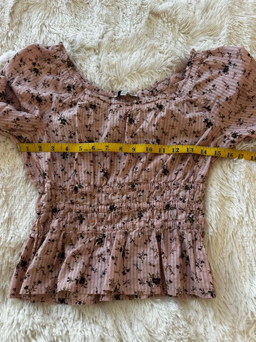 MADEWELL Sophia Floral Smocked Peplum Blouse Pink Long Sleeve Top Size XXS